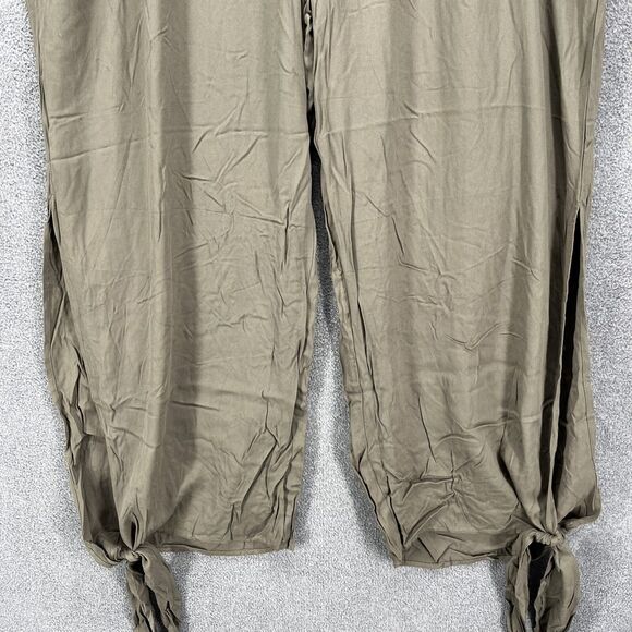 BLOOMCHIC Pants plus 2X 18 20 Green knotted split hem solid pockets pull on - Picture 7 of 16